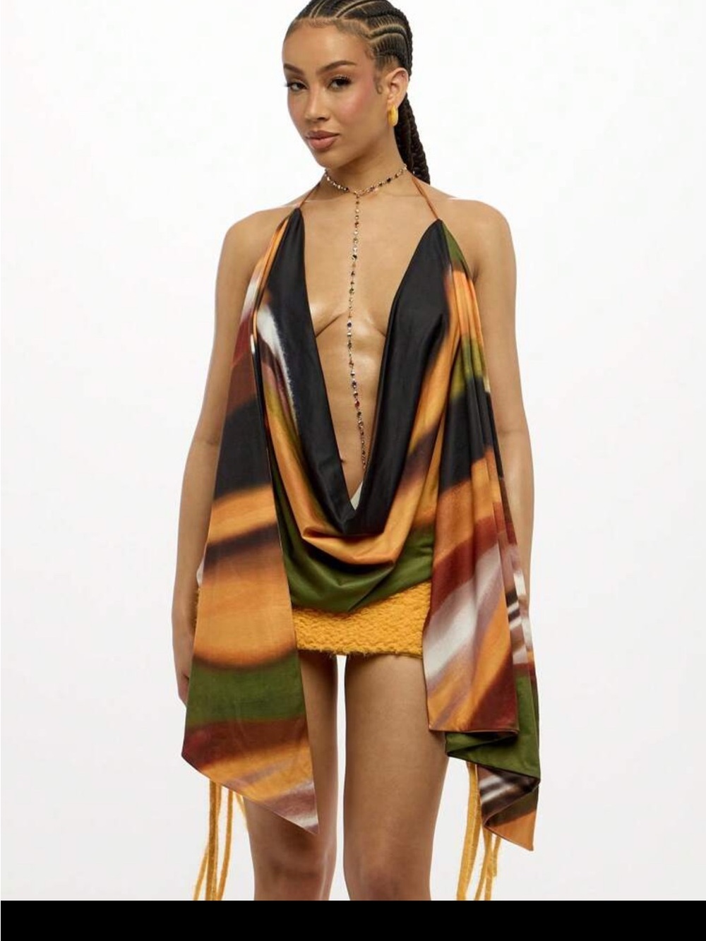 Draped Halter Top in Sunset Stripes